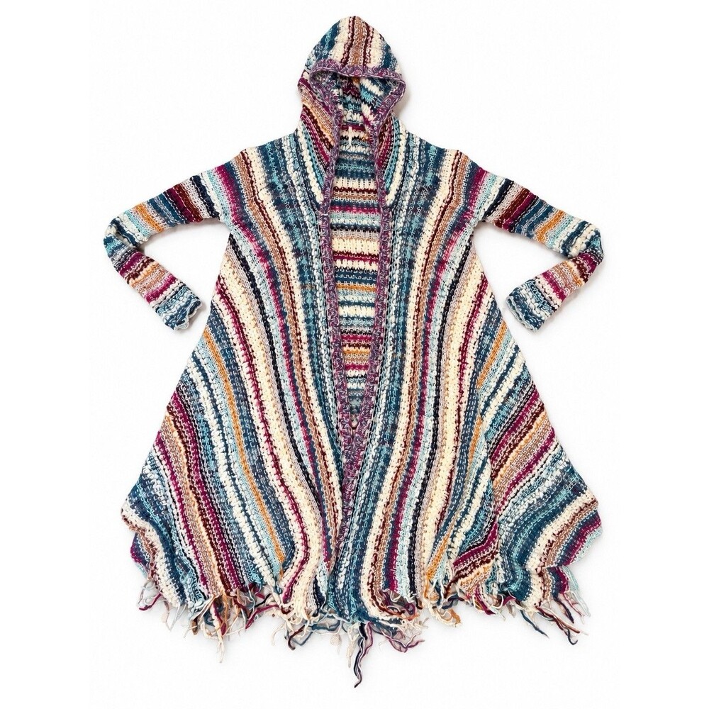 Free People Love Me Tender Multicolor Hooded Fringe Cardigan S Boho Festival